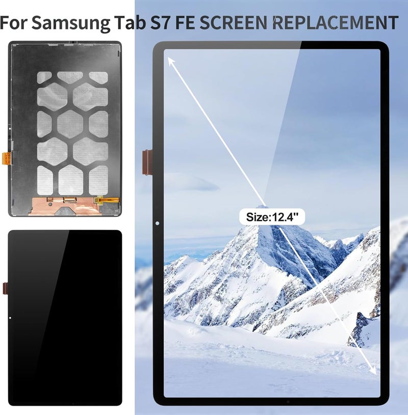 BEXUPULL استبدال شاشة لجهاز Samsung Tab S7 FE لاستبدال شاشة LCD لجهاز Samsung Galaxy Tab S7 Fe لإصلاح شاشة Samsung SM-T733 مجموعة تجميع اللمس باللون الأسود SM-T730 12.4" - Image 2